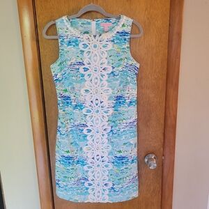 Lilly Pulitzer Aqua and White Lace Mini Dress
